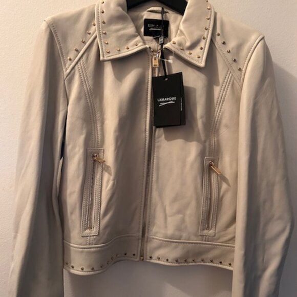 Anthropologie x Lamarque Gali Bone Leather Lined Studded Short Zip Jacket NEW L - Picture 16 of 16